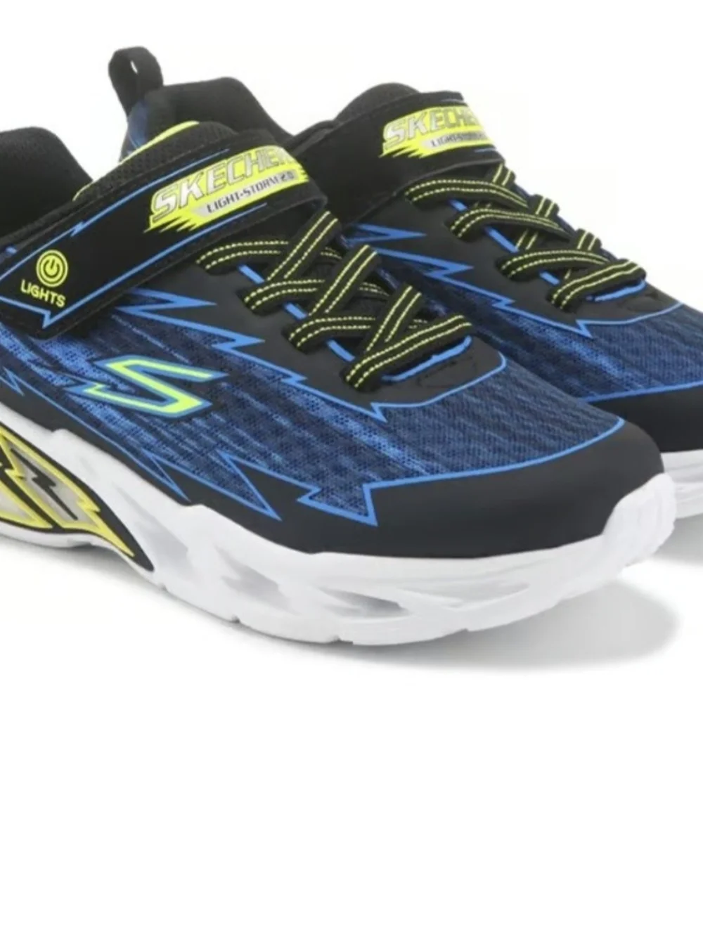 Skechers Boys' Light-Up Athletic Sneakers in Blue, Black & Neon Yellow Sz. 1